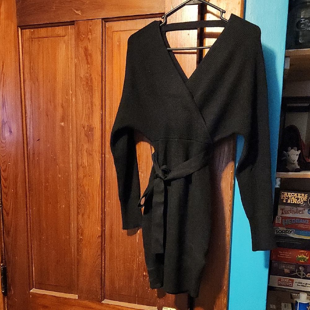 Elegant Black Long Sleeve Wrap Dress